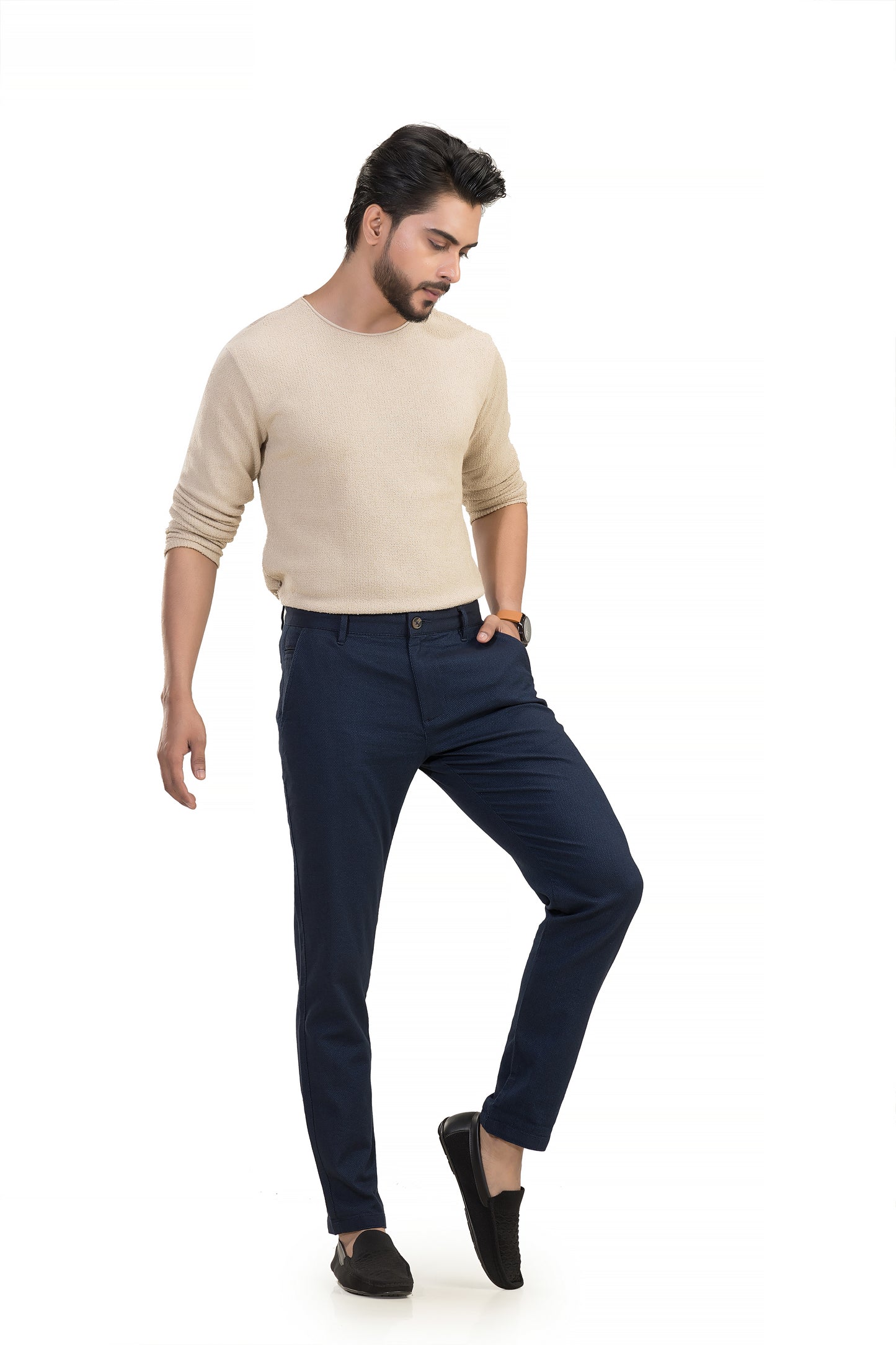 Navy Blue Dobby Chinos