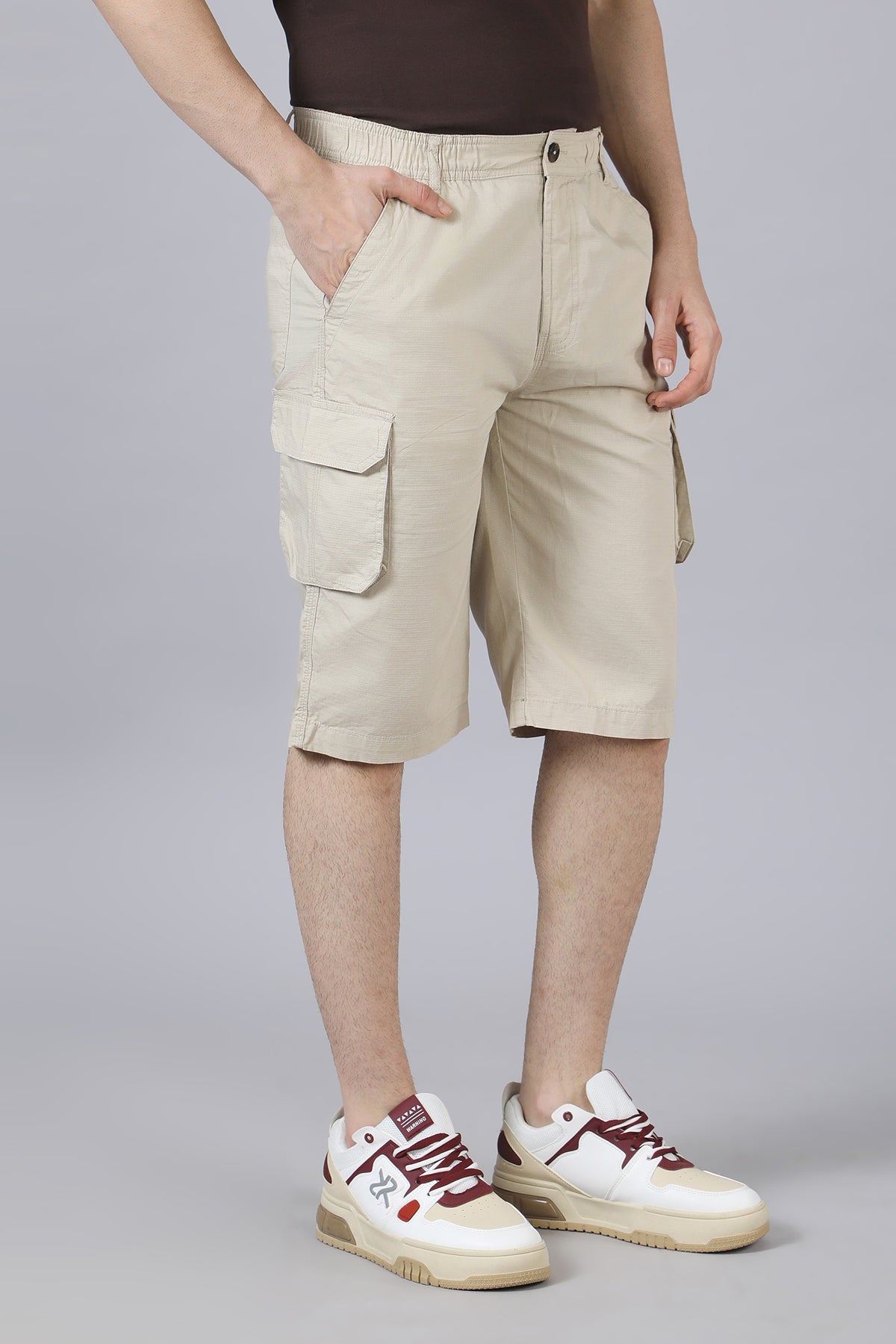 Beige Cargo Long Shorts
