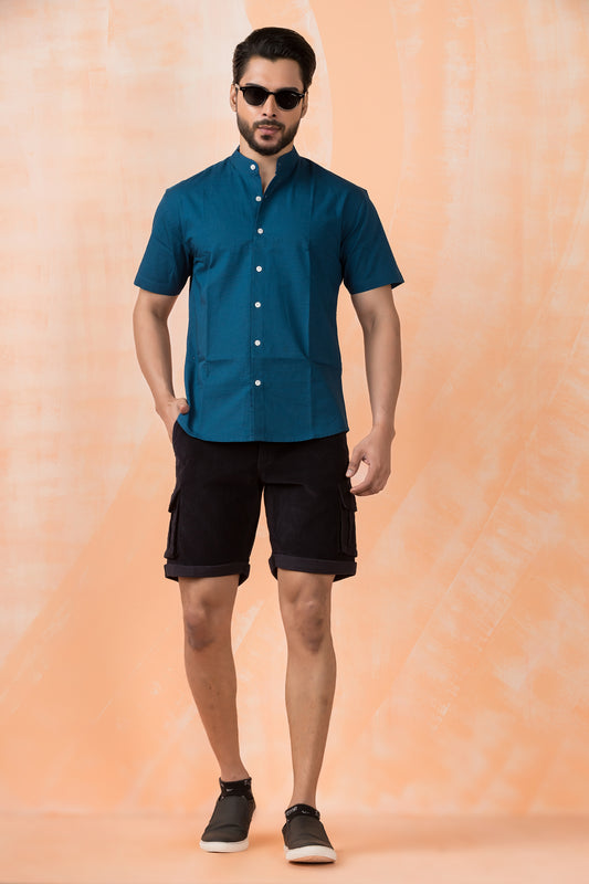 Blue Half Sleeve Linen Shirt