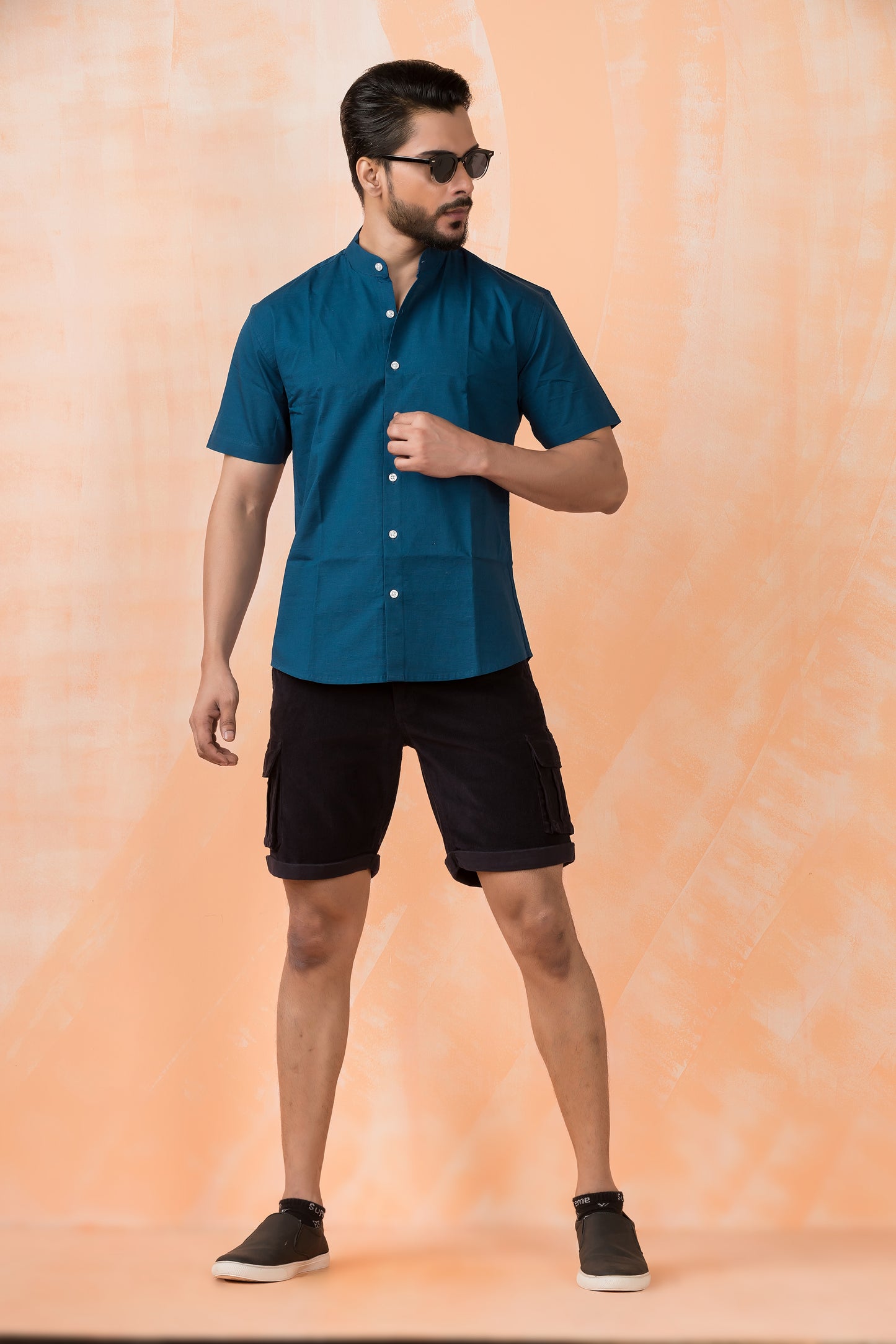 Blue Half Sleeve Linen Shirt