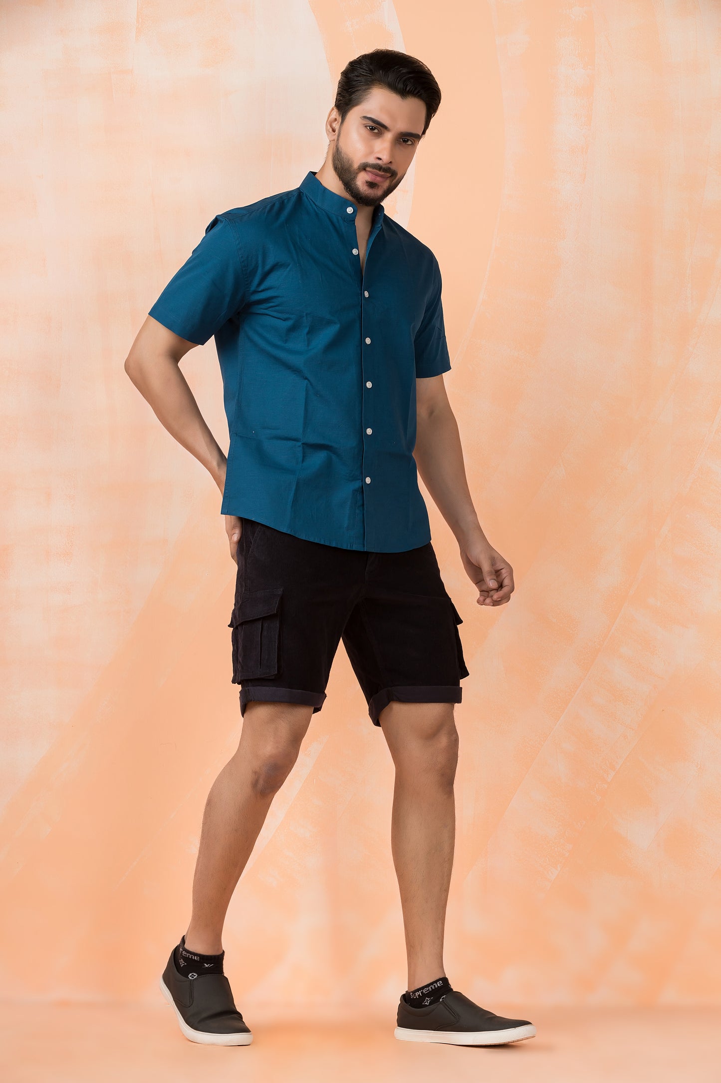 Blue Half Sleeve Linen Shirt