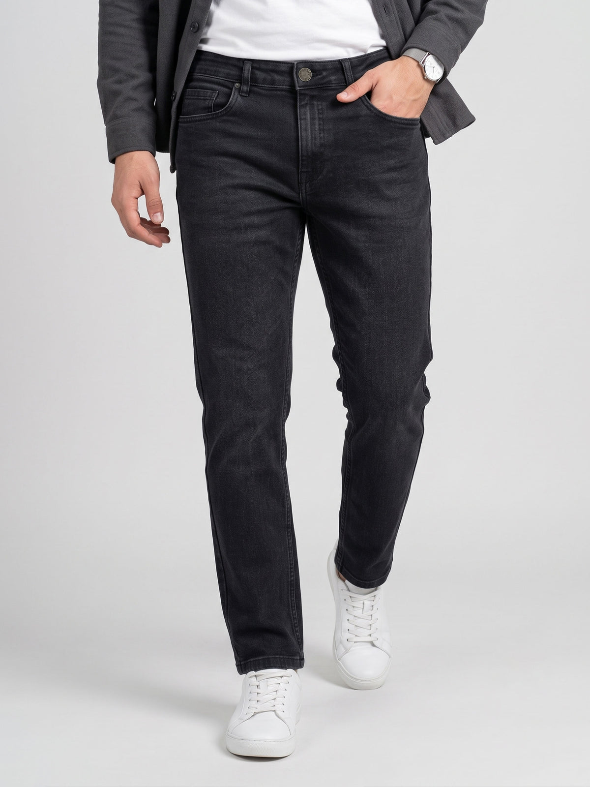 BELANO Men Black Slim Fit Light Fade Mid Rise Clean Look Stretchable Jeans