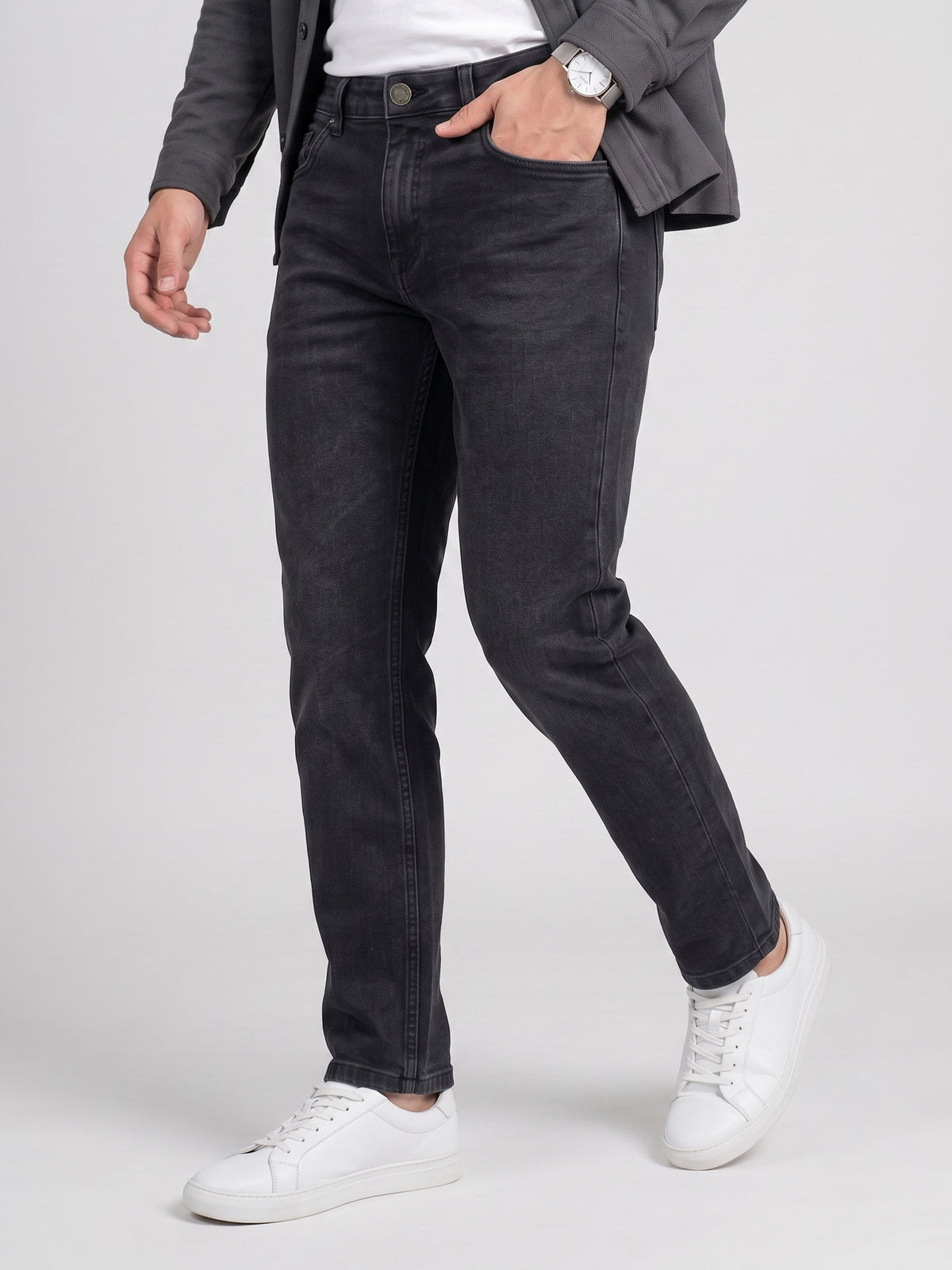 BELANO Men Black Slim Fit Light Fade Mid Rise Clean Look Stretchable Jeans