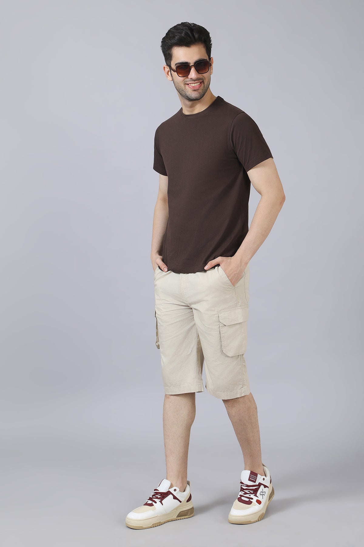 Beige Cargo Long Shorts
